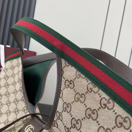 GUCCI GIGLIO TOTE BAG 60 IN BEIGE AND GREEN CANVAS