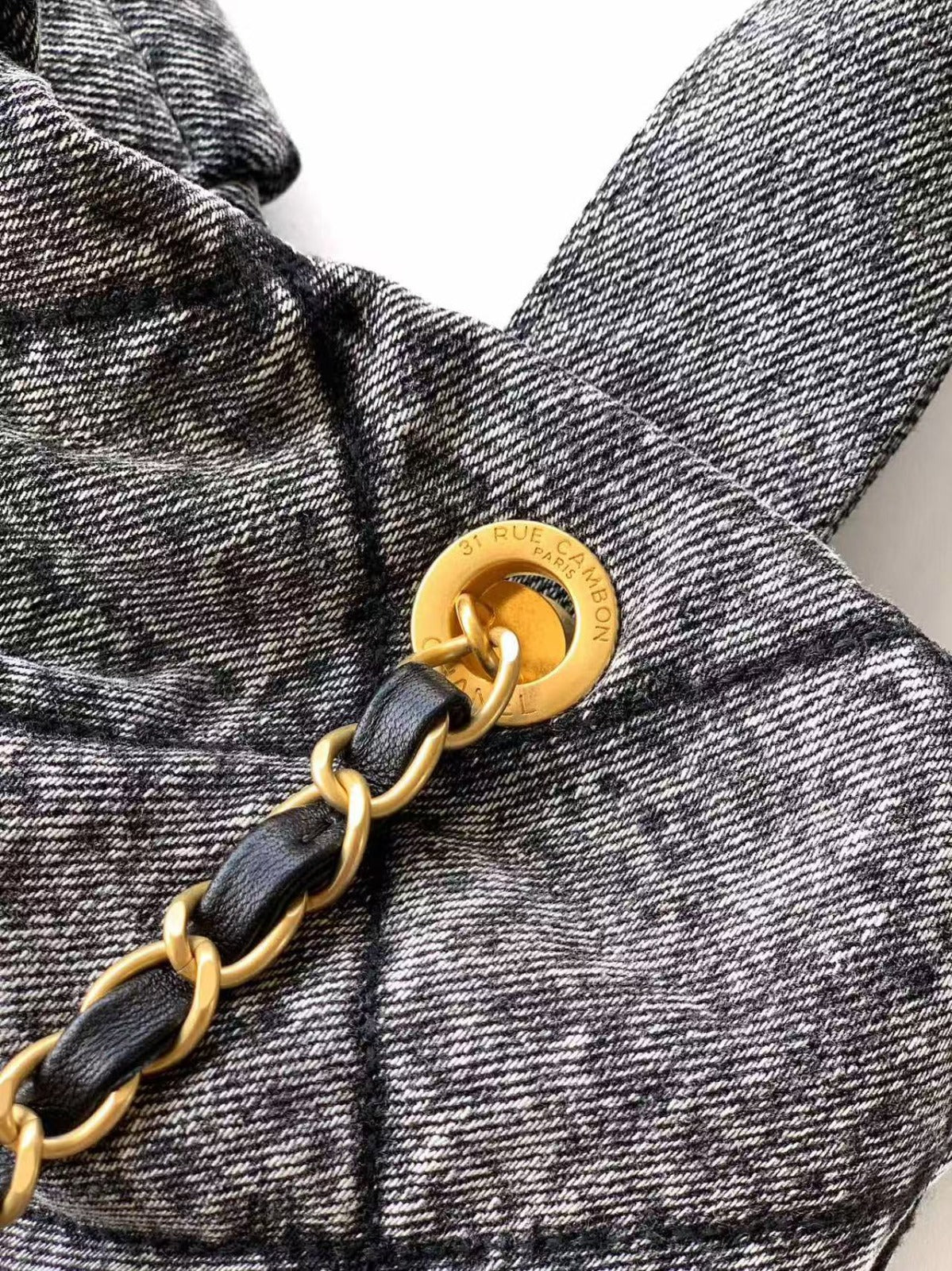 CC MAXI BOW BAG 38 IN BLACK DENIM WITH GOLD HARDWARE