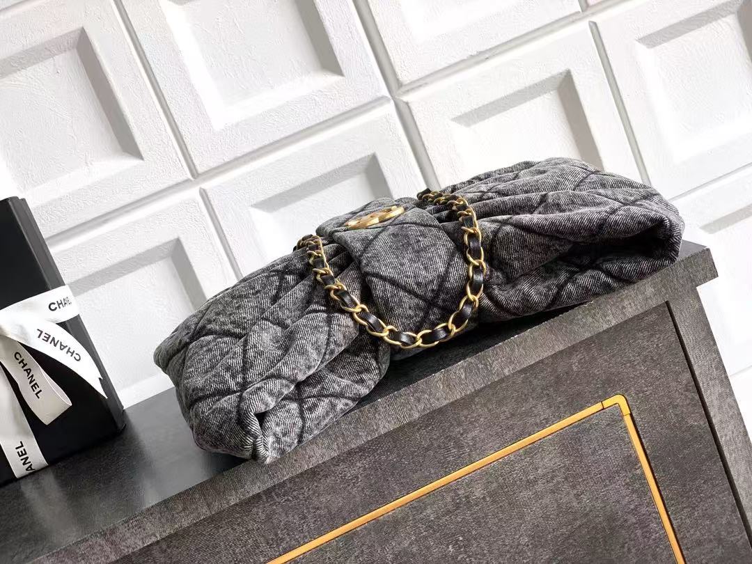 CC MAXI BOW BAG 38 IN BLACK DENIM WITH GOLD HARDWARE
