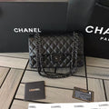 CC CLASSIC FLAP BAG 25 IN BLACK CALFSKIN WITH BLACK HARDWARE