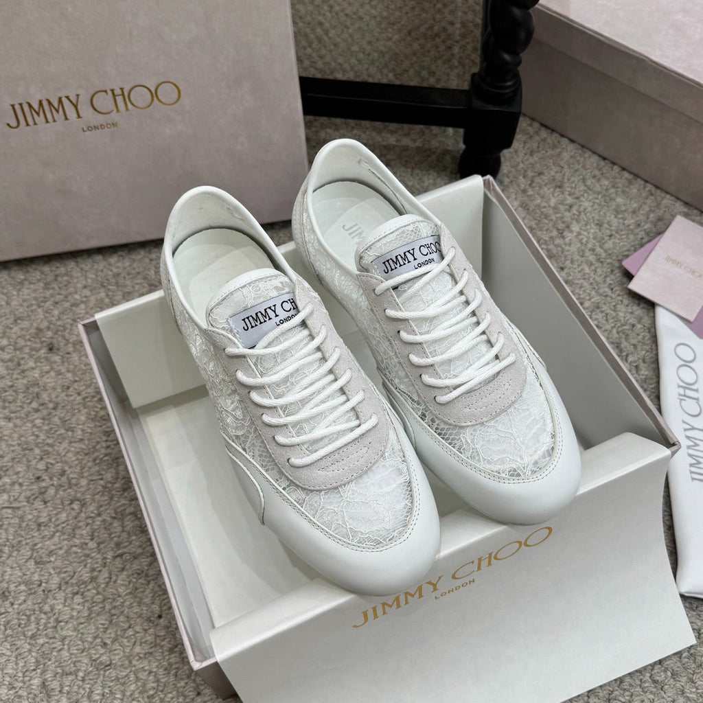 JIMMY CHOO SNEAKERS IN WHITE MESH AND SUEDE