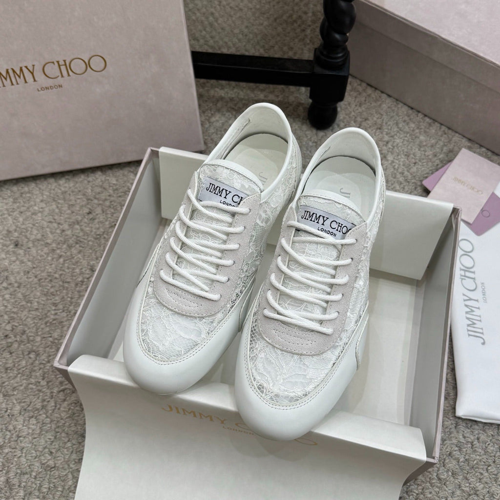 JIMMY CHOO SNEAKERS IN WHITE MESH AND SUEDE