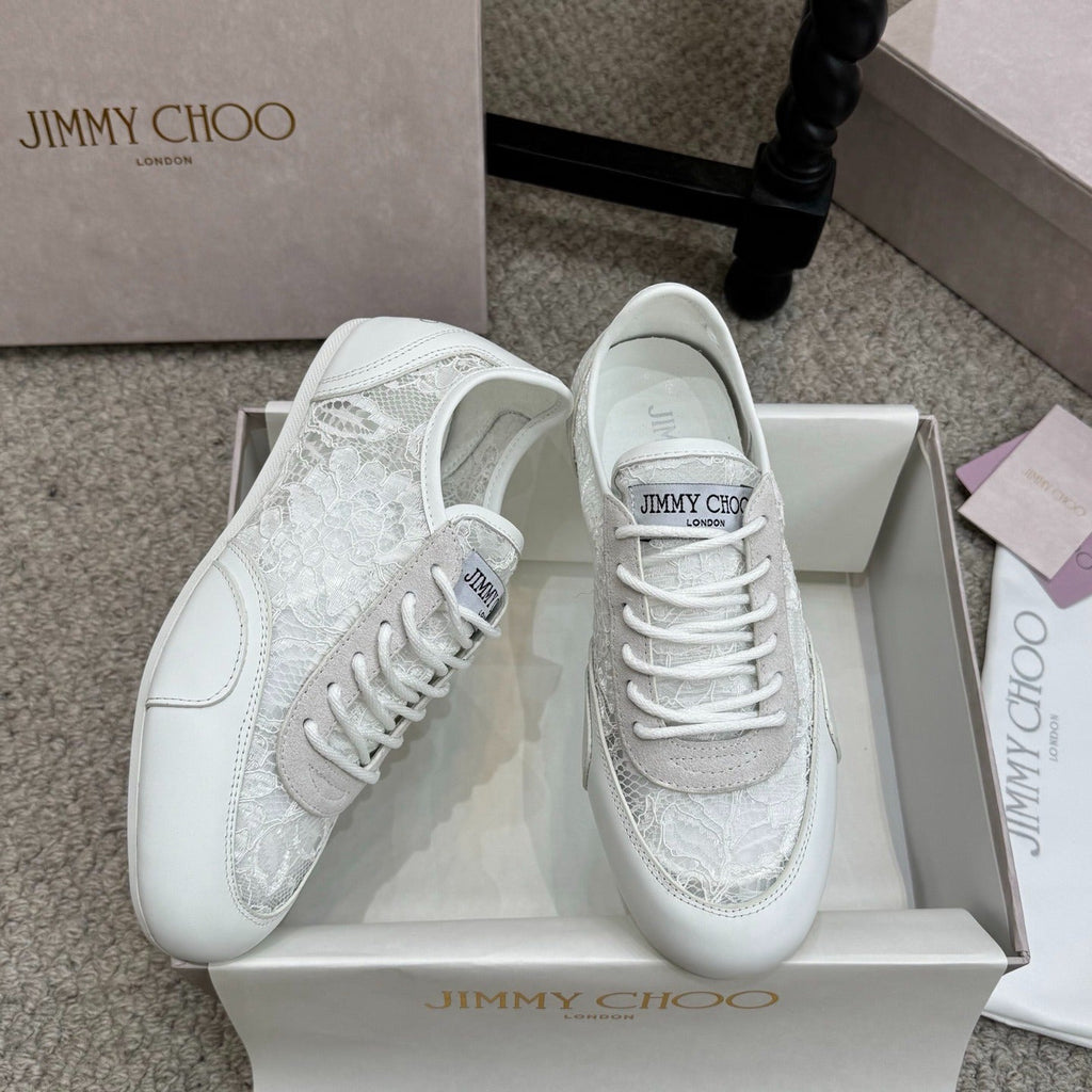 JIMMY CHOO SNEAKERS IN WHITE MESH AND SUEDE