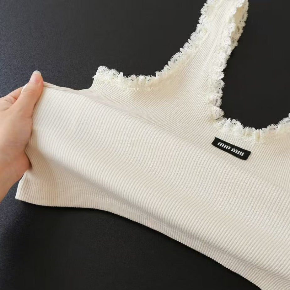 MIU MIU LACE-TRIM TANK TOP IN WHITE