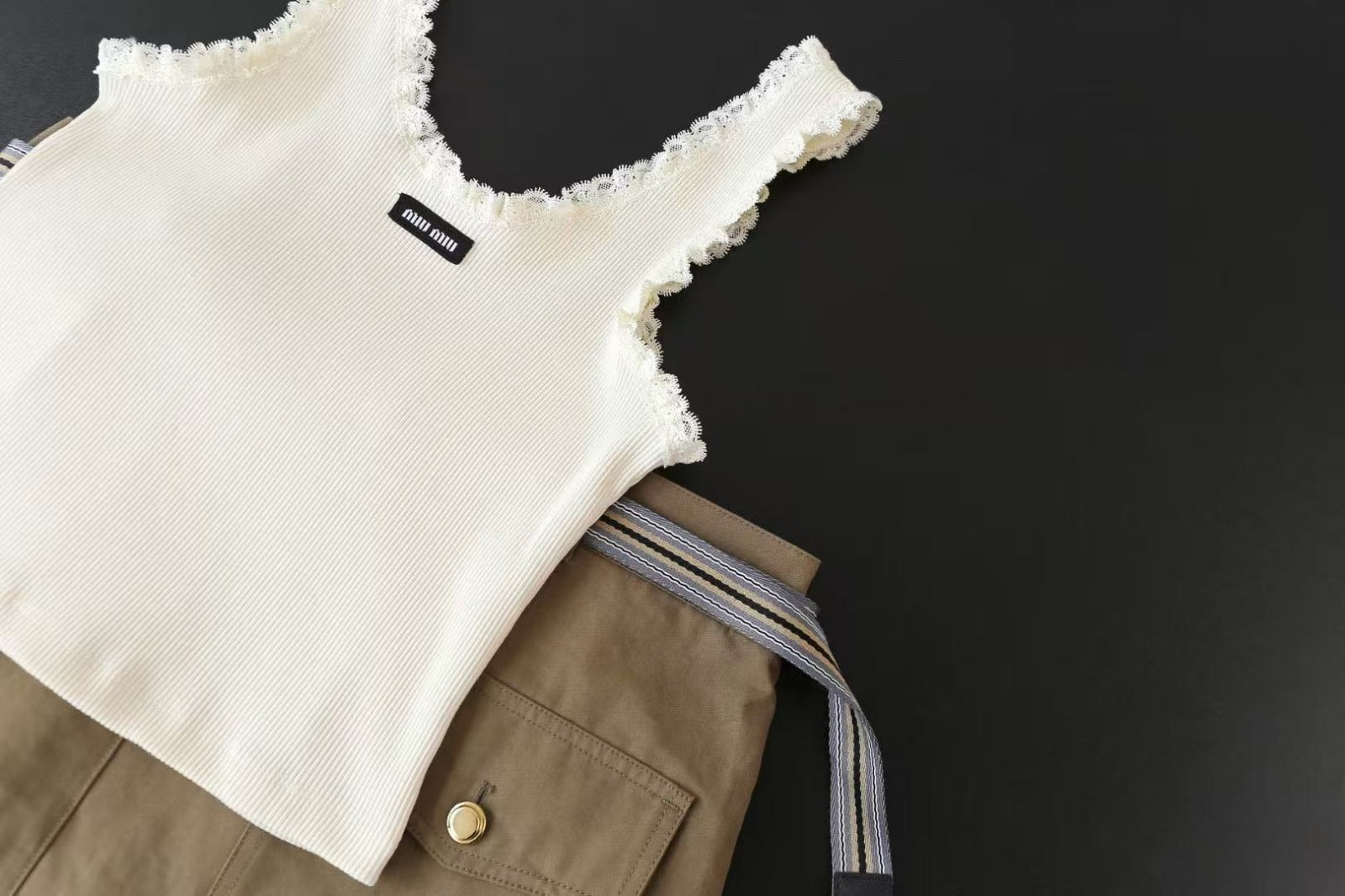 MIU MIU LACE-TRIM TANK TOP IN WHITE