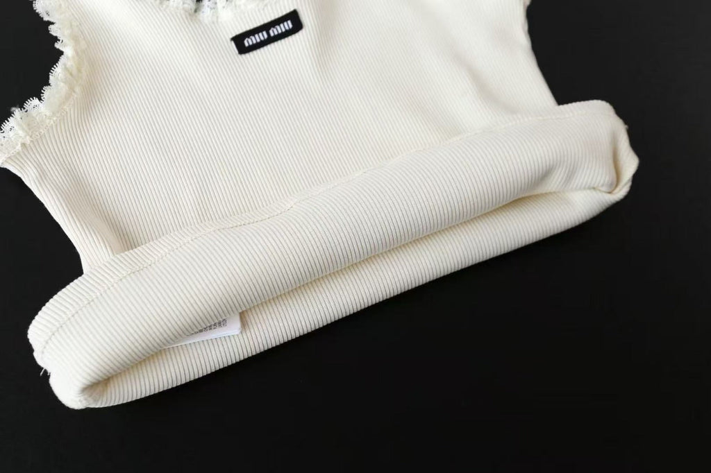 MIU MIU LACE-TRIM TANK TOP IN WHITE