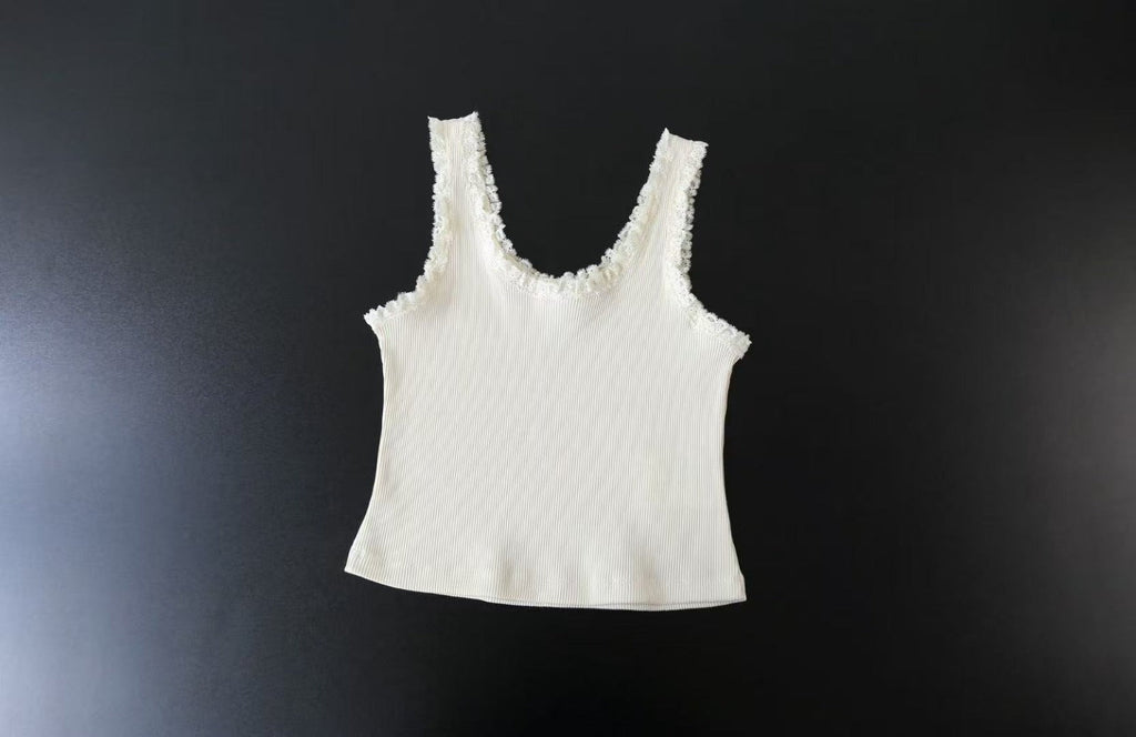 MIU MIU LACE-TRIM TANK TOP IN WHITE