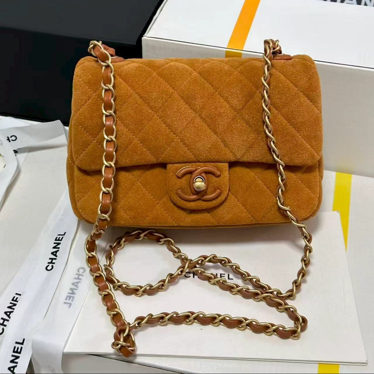 CHANEL CLASSIC FLAP BAG 20 IN BROWN SUEDE