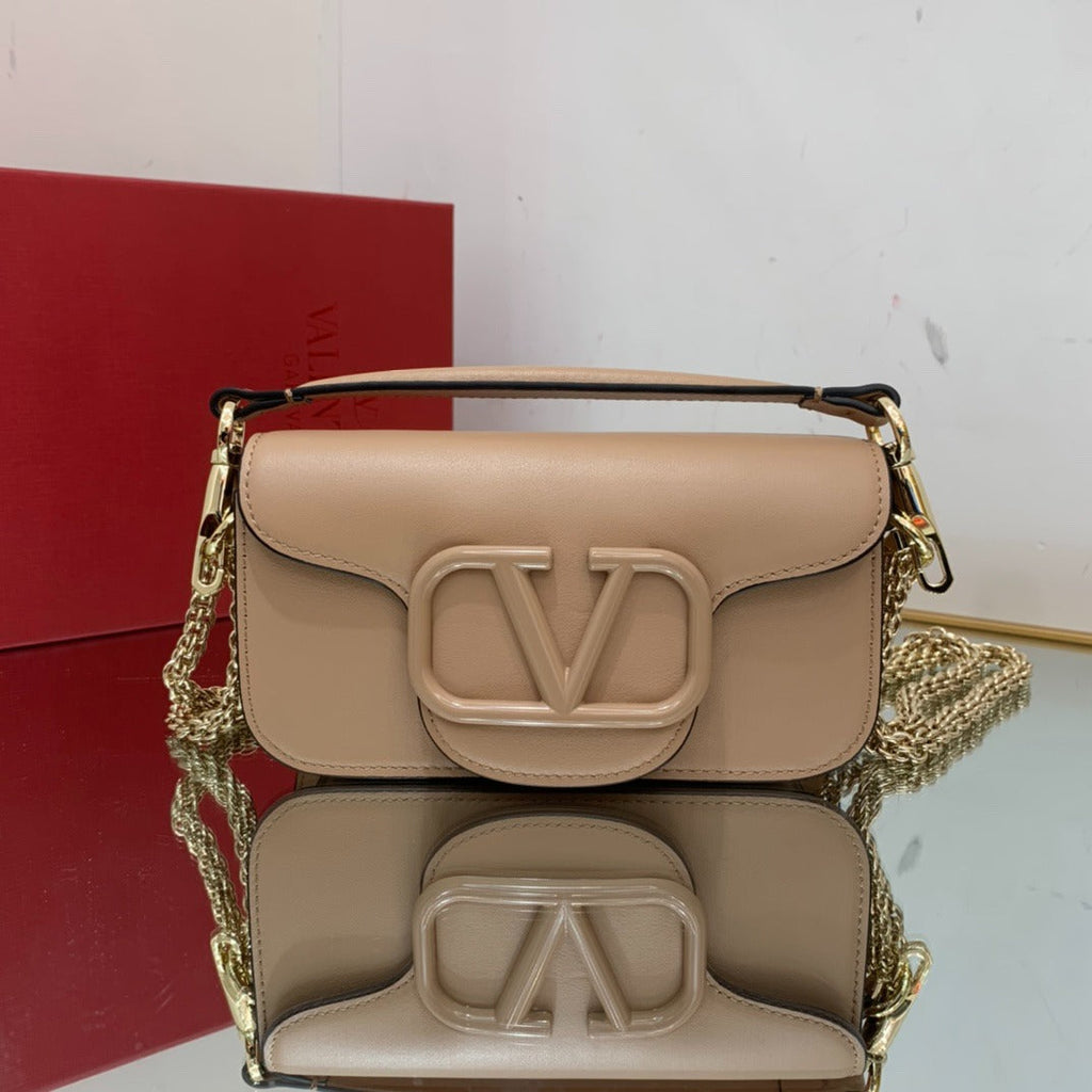 VALENTINO GARAVANI SHOULDER BAG 20 IN DARK BEIGE CALFSKIN