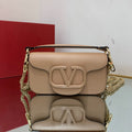 VALENTINO GARAVANI SHOULDER BAG 20 IN DARK BEIGE CALFSKIN