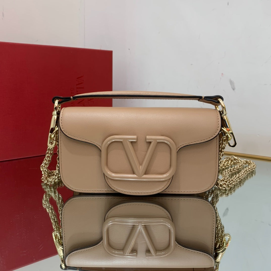 VALENTINO GARAVANI SHOULDER BAG 20 IN DARK BEIGE CALFSKIN