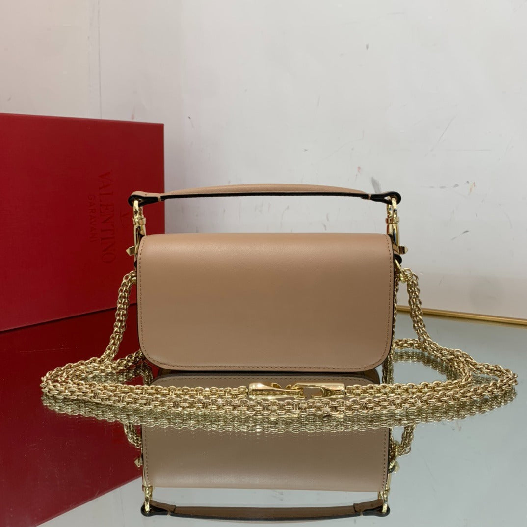VALENTINO GARAVANI SHOULDER BAG 20 IN DARK BEIGE CALFSKIN