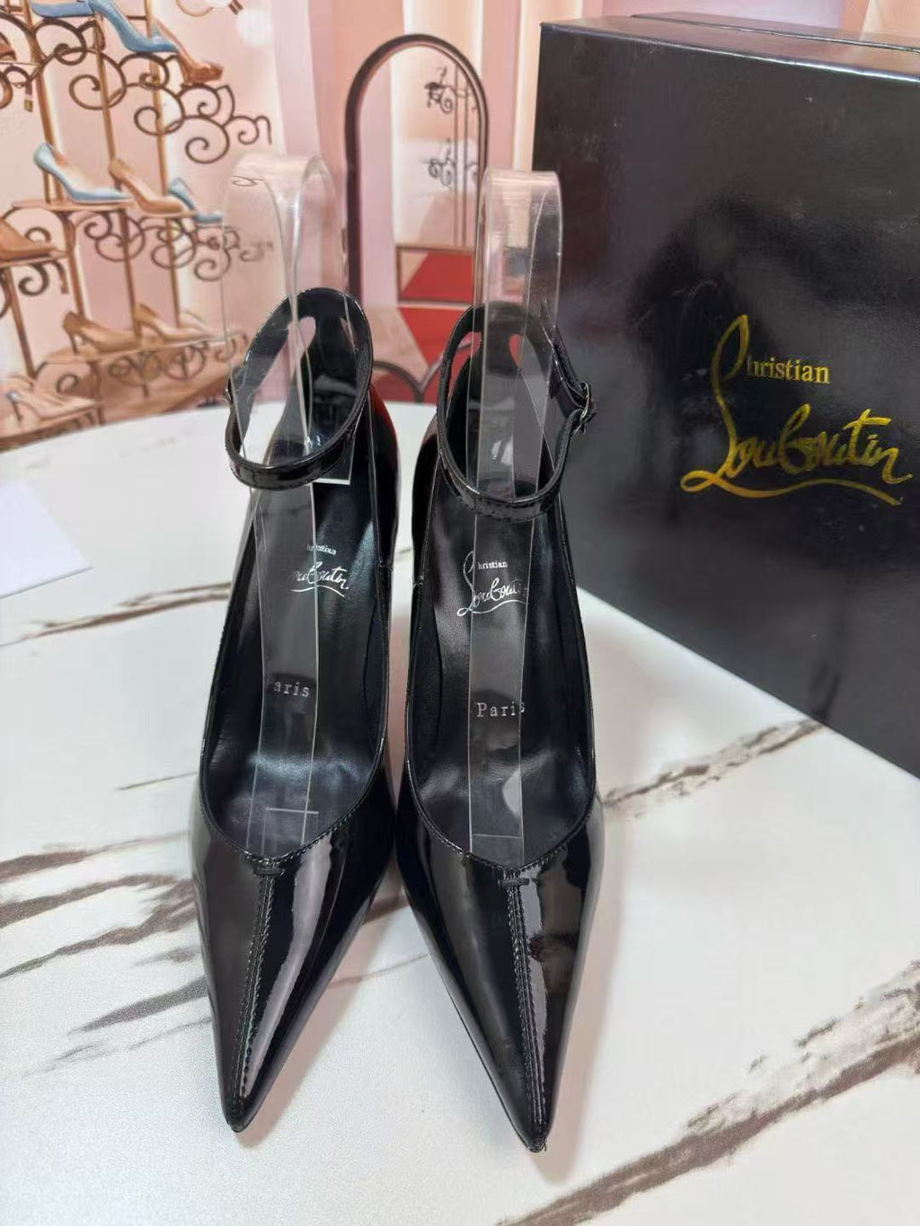 CHRISTIAN LOUBOUTIN EROZEE PUMPS IN BLACK PATENT CALFSKIN