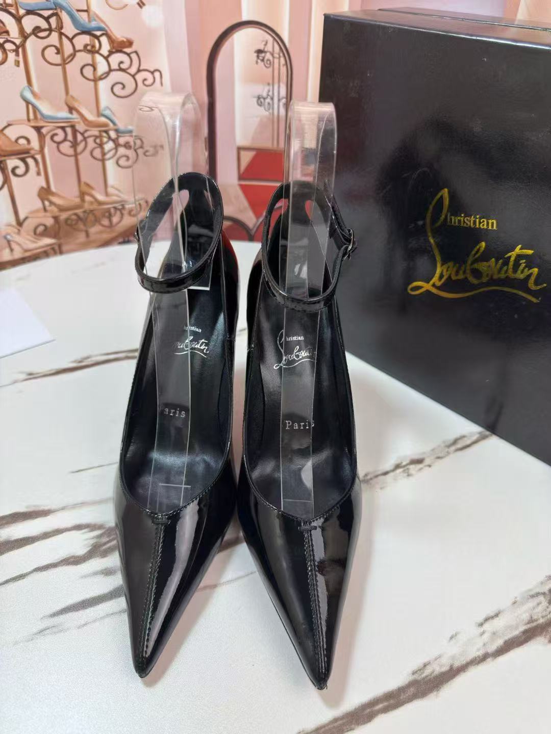 CHRISTIAN LOUBOUTIN EROZEE PUMPS IN BLACK PATENT CALFSKIN