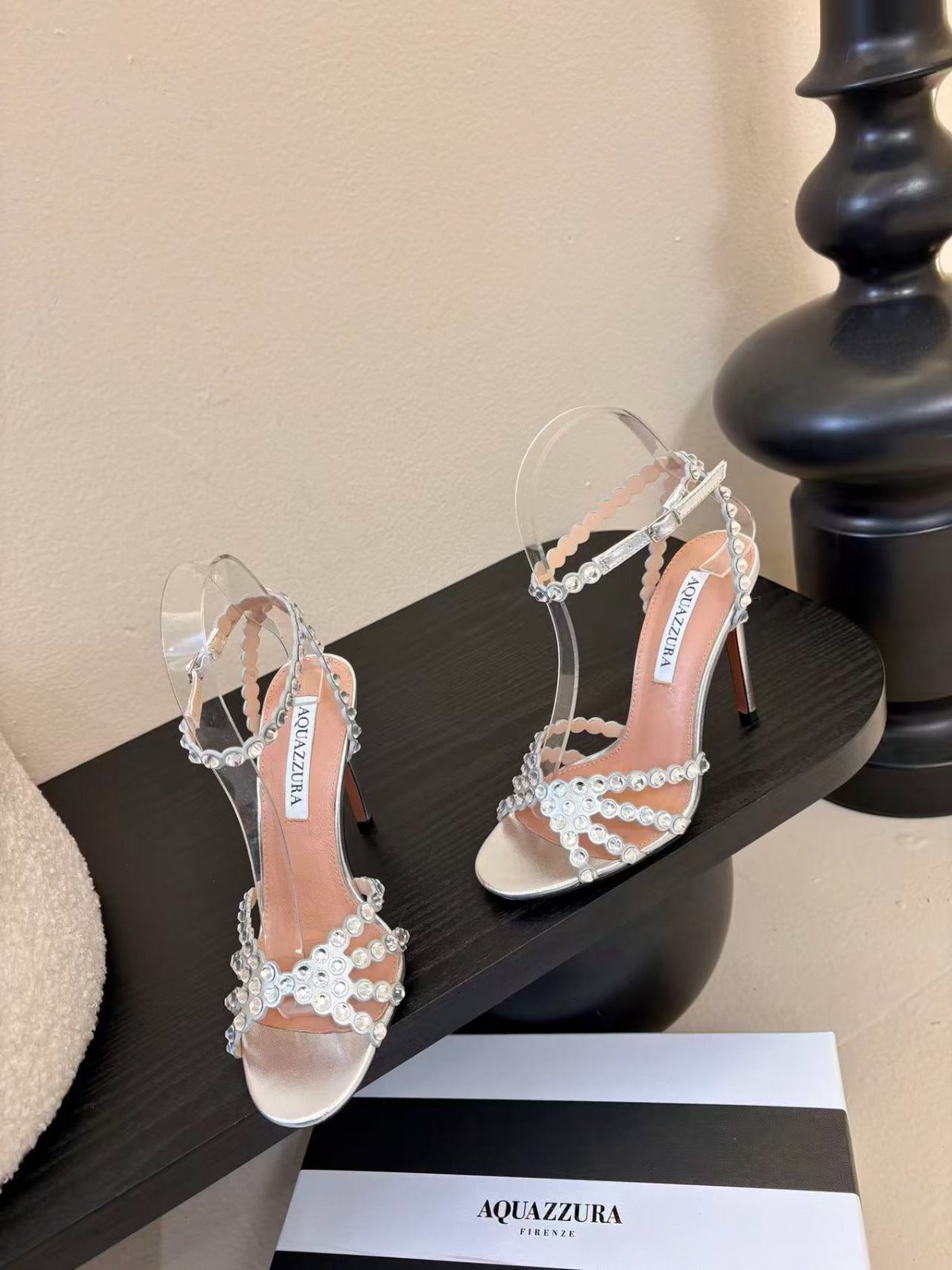 AQUAZZURA TEQUILA CRYSTAL-EMBELLISHED HIGH HEELS IN SILVER CALFSKIN