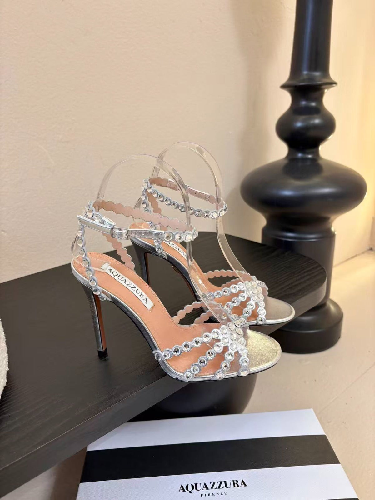 AQUAZZURA TEQUILA CRYSTAL-EMBELLISHED HIGH HEELS IN SILVER CALFSKIN