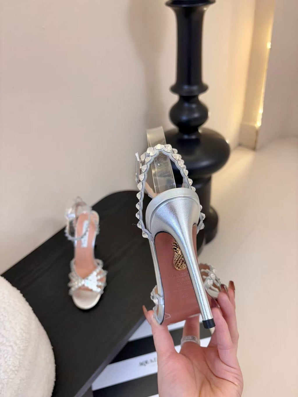 AQUAZZURA TEQUILA CRYSTAL-EMBELLISHED HIGH HEELS IN SILVER CALFSKIN