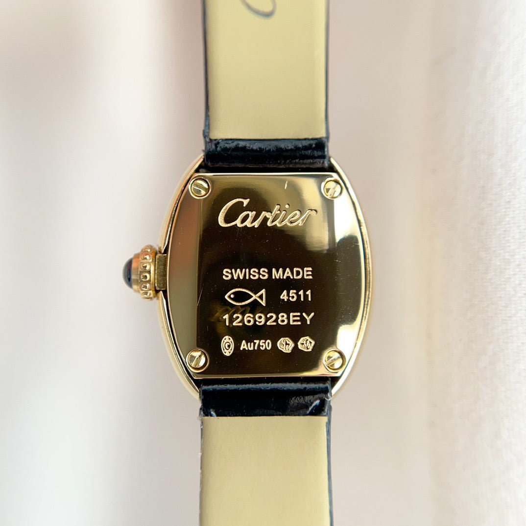 BAIGNOIRE WATCH GOLD OVAL CASE 18MM WHITE DIAL WITH BLACK STRAP