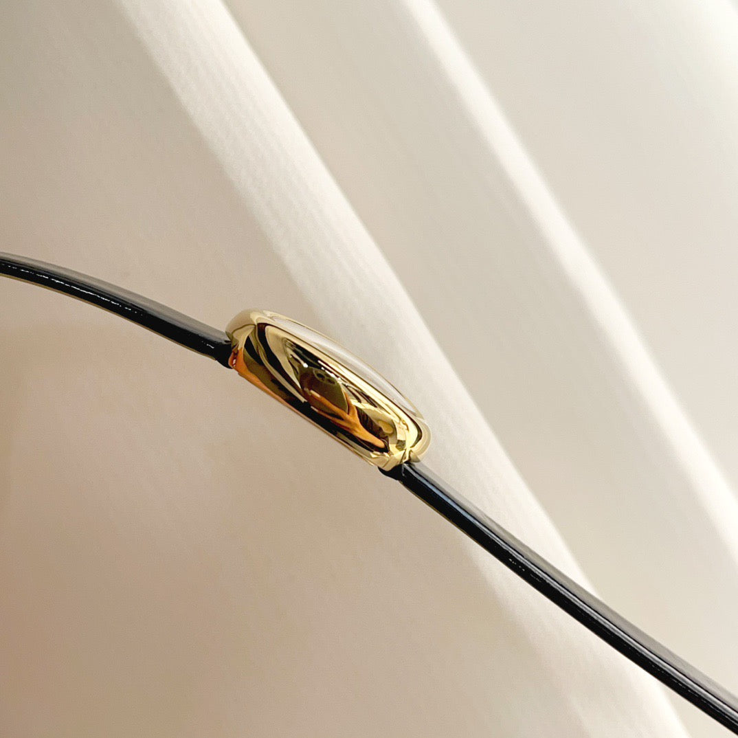 BAIGNOIRE WATCH GOLD OVAL CASE 18MM WHITE DIAL WITH BLACK STRAP