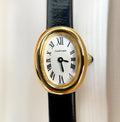 BAIGNOIRE WATCH GOLD OVAL CASE 18MM WHITE DIAL WITH BLACK STRAP