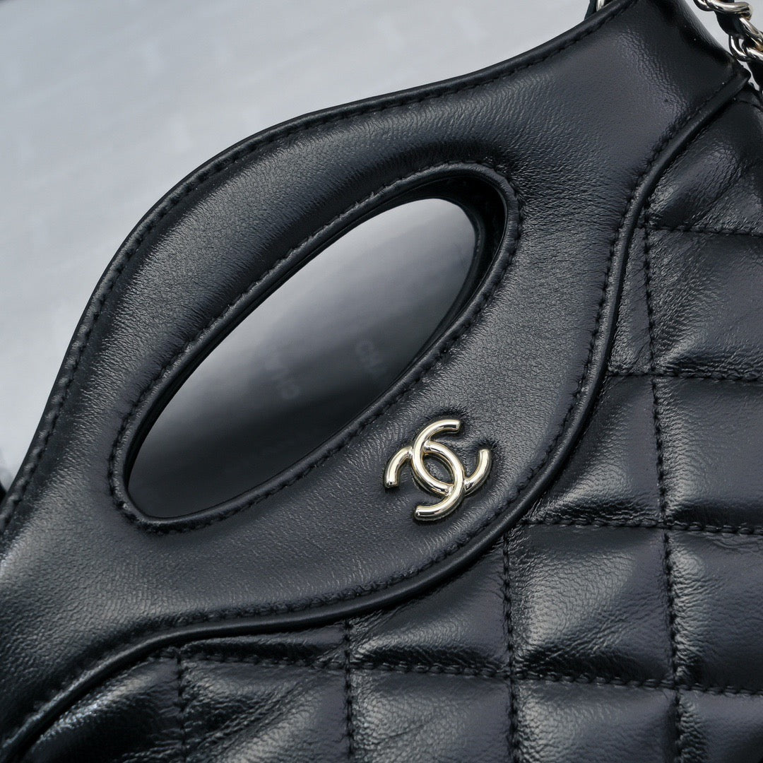 CHANEL MINI SHOPPING BAG 20 CM IN BLACK CALFSKIN GOLD HARDWARE