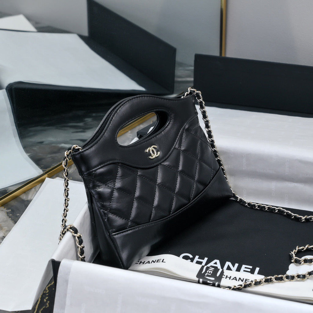CHANEL MINI SHOPPING BAG 20 CM IN BLACK CALFSKIN GOLD HARDWARE