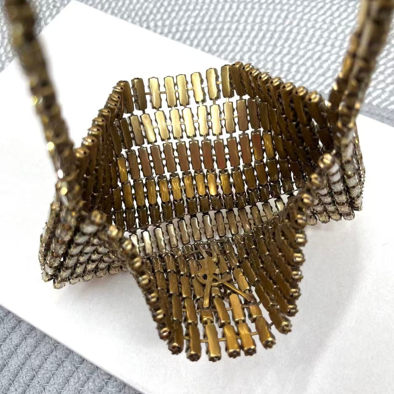 YSL CRYSTALS BAG 18 IN GOLD CRYSTAL AND EMBELLISHED CHAIN HANDLES