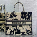 DIOR MEDIUM BOOK TOTE BAG IN BEIGE FLORAL MOTIF EMBROIDERY CANVAS