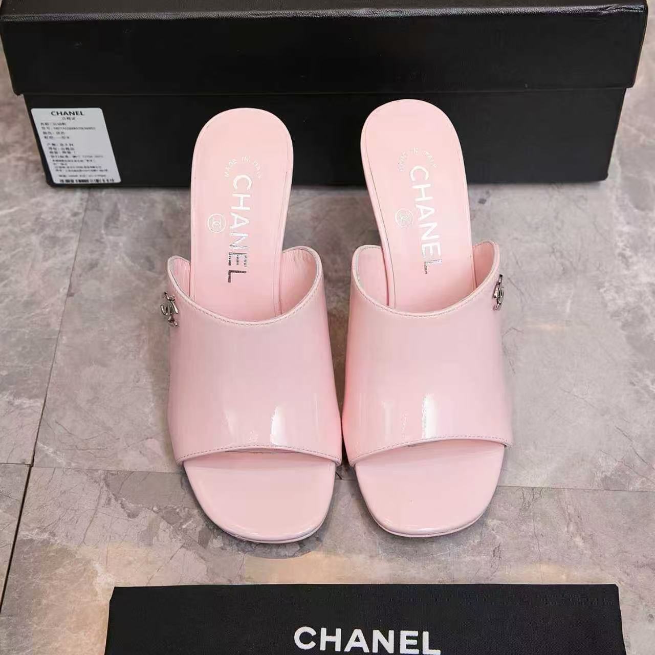 CHANEL HIGH MULES IN PINK CALFSKIN