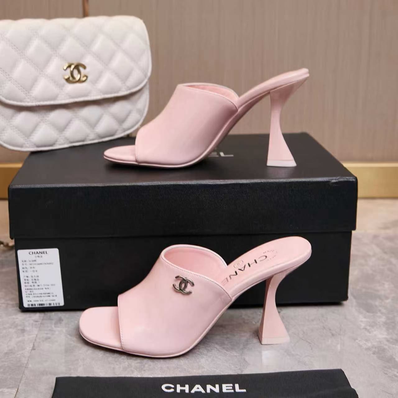 CHANEL HIGH MULES IN PINK CALFSKIN