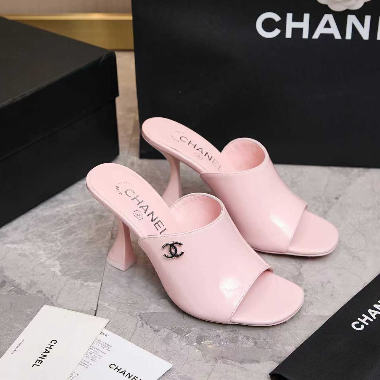 CHANEL HIGH MULES IN PINK CALFSKIN