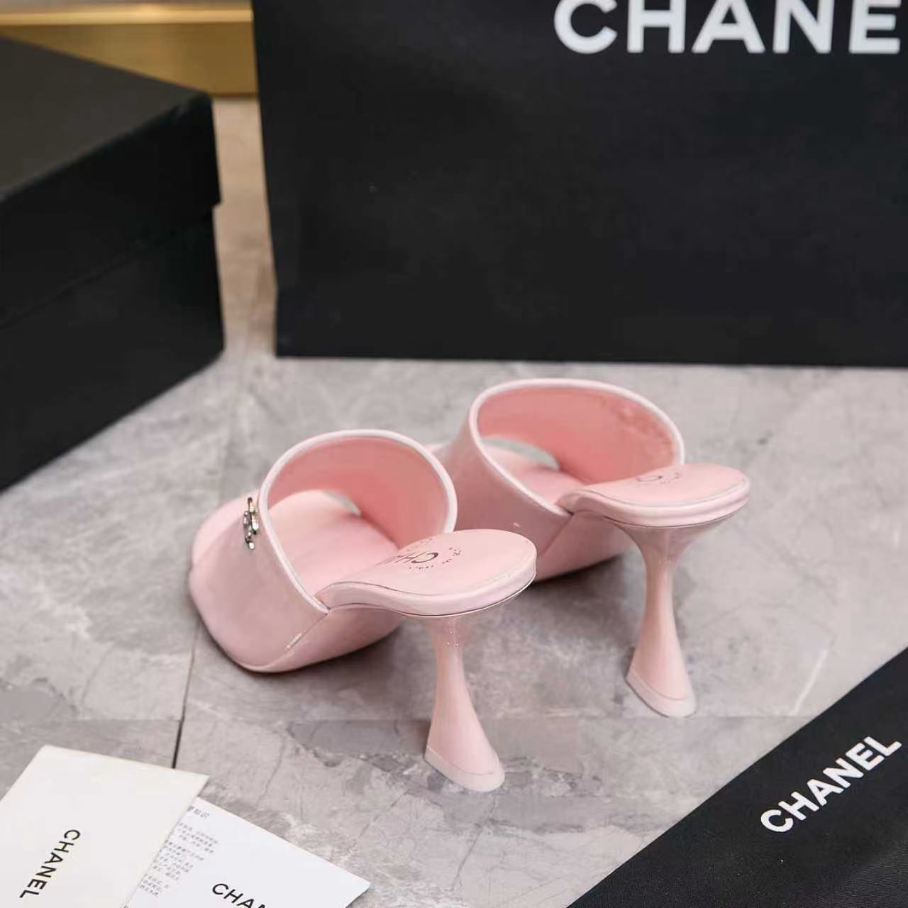 CHANEL HIGH MULES IN PINK CALFSKIN