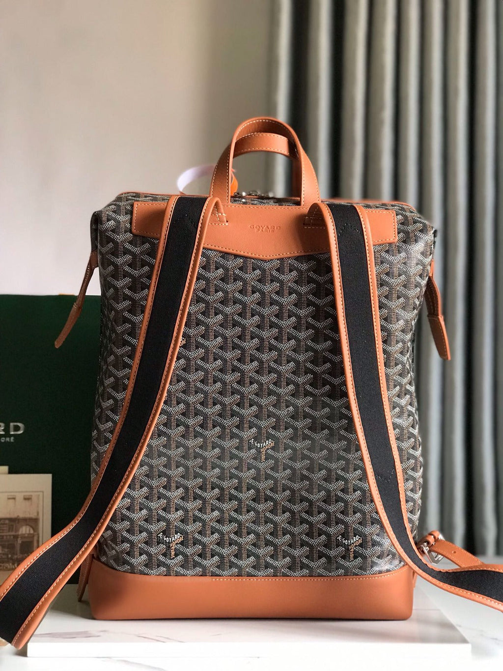 GOYARD CISALPIN BACKPACK 33 IN BLACK AND BROWN CANVAS MIX CALFSKIN