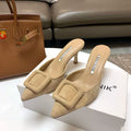 MANOLO BLAHNIK MAYSALE MULES IN BEIGE SUEDE