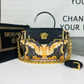 VERSACE X FENDI MEDIUM TOP HANDLE 25 BAG IN BLACK AND YELLOW