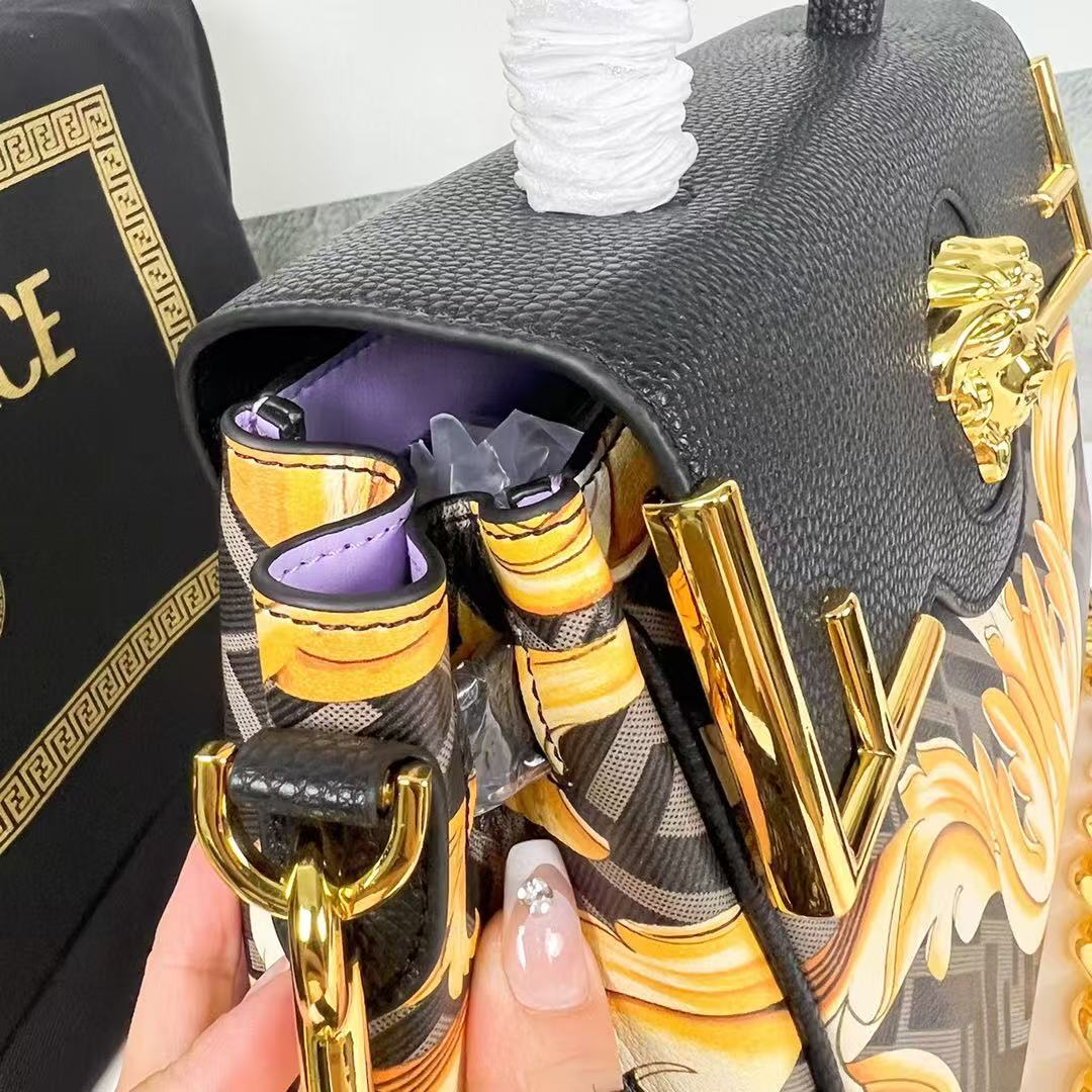 VERSACE X FENDI MEDIUM TOP HANDLE 25 BAG IN BLACK AND YELLOW