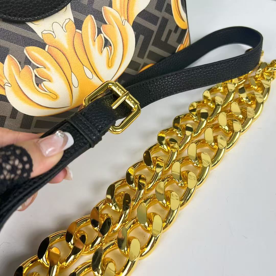 VERSACE X FENDI MEDIUM TOP HANDLE 25 BAG IN BLACK AND YELLOW