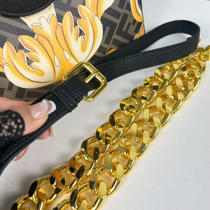 VERSACE X FENDI MEDIUM TOP HANDLE 25 BAG IN BLACK AND YELLOW