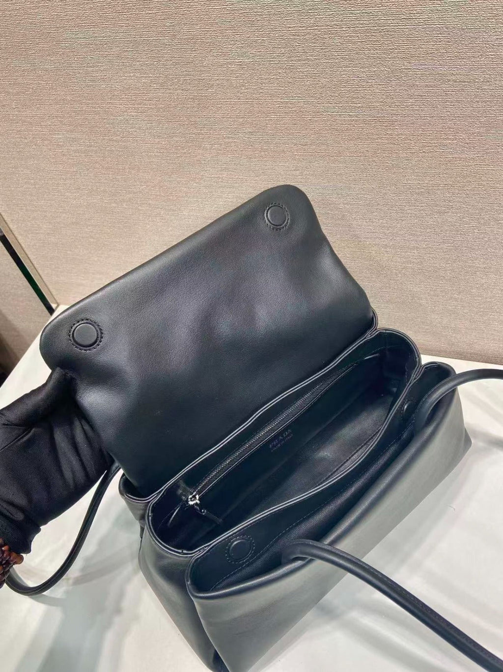 PRADA BONNIE HANDBAG 28 IN BLACK CALFSKIN