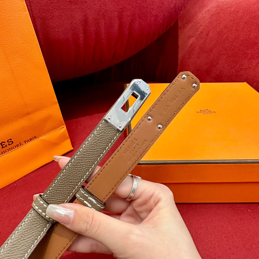 HM KELLY BELT IN BROWN CALFSKIN GOLD HARDWARE