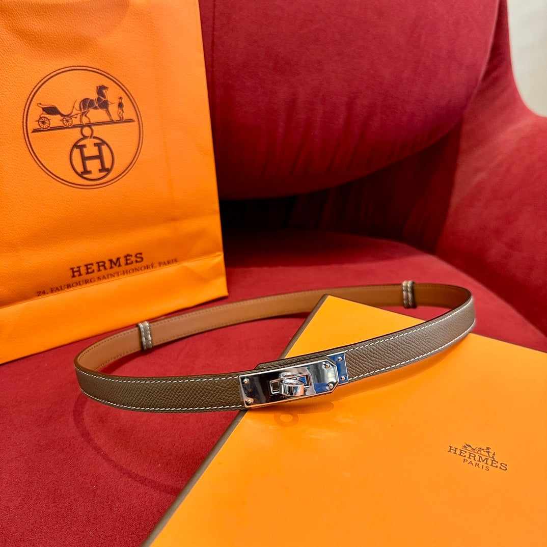 HM KELLY BELT IN BROWN CALFSKIN GOLD HARDWARE