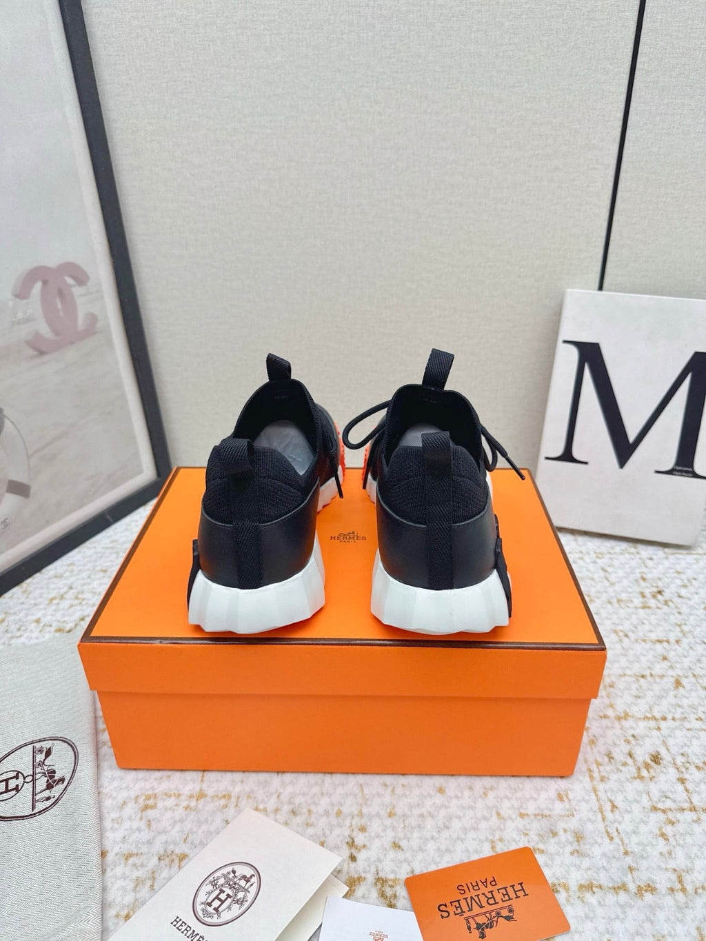 HM BOUNCING SNEAKERS IN BLACK & WHITE MESH MIX CALFSKIN