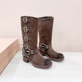MIUMIU BUCKLED BOOTS IN DARK BROWN SUEDE
