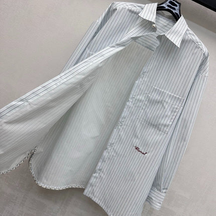 CHANEL STRIPED EMBROIDERED LOGO SHIRT WITH VERTICAL STRIPES