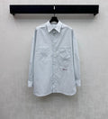 CHANEL STRIPED EMBROIDERED LOGO SHIRT WITH VERTICAL STRIPES