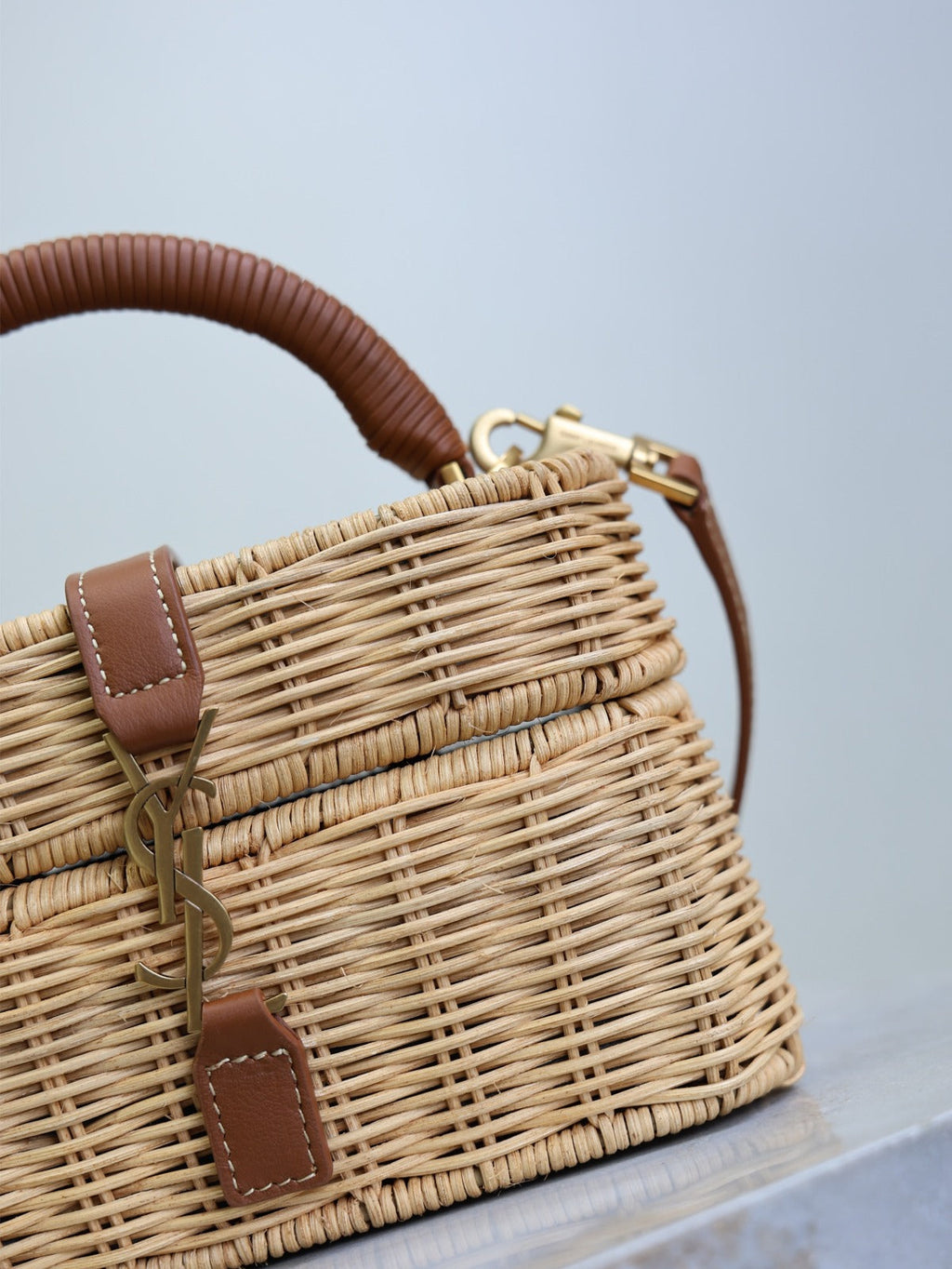 YSL GABY VANITY BAG 18 IN BEIGE WOVEN RAFFIA