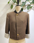 CHANEL HOUNDSTOOTH PATTERNED JACKET IN BROWN WITH GOLD HARDWARE