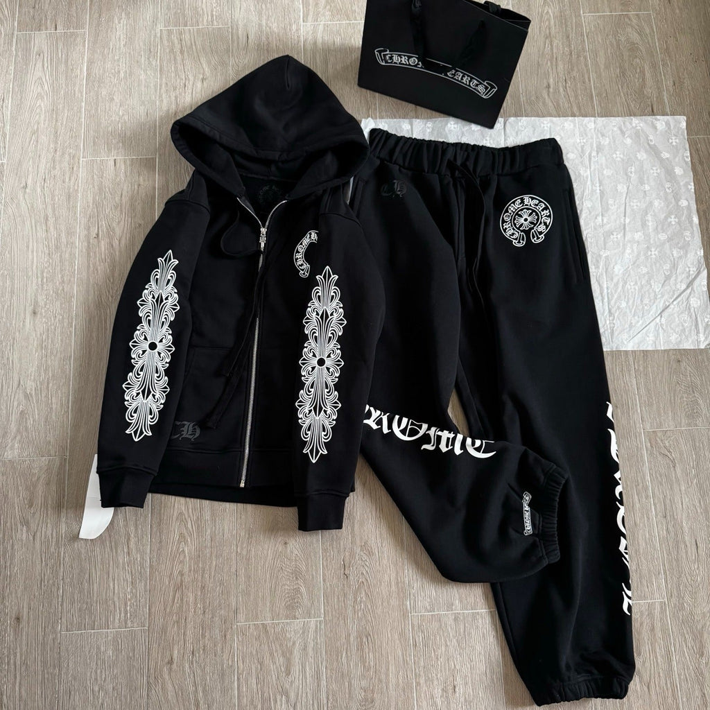 CHROME HEARTS HORSESHOE FLORAL CROSS SET IN BLACK COTTON