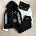 CHROME HEARTS HORSESHOE FLORAL CROSS SET IN BLACK COTTON