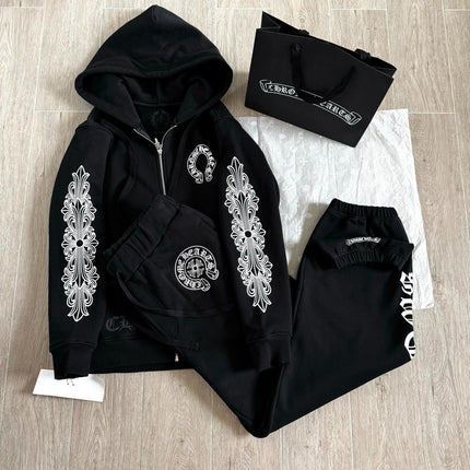 CHROME HEARTS HORSESHOE FLORAL CROSS SET IN BLACK COTTON